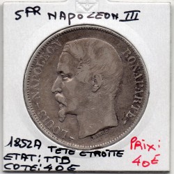 5 francs Louis Napoléon Bonaparte 1852 A Paris TTB tête etroite, France pièce de monnaie