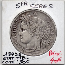 5 francs Cérès 1849 A Paris TTB-, France pièce de monnaie