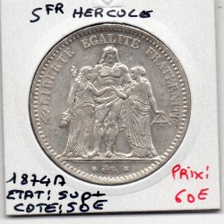 5 francs Hercule 1874 A Paris Sup+, France pièce de monnaie