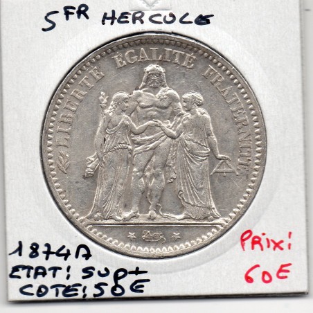 5 francs Hercule 1874 A Paris Sup+, France pièce de monnaie