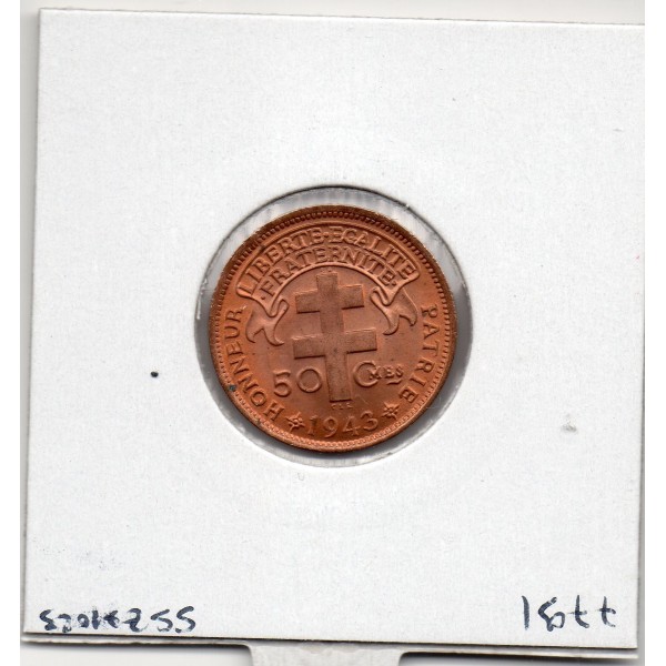 Cameroun 50 centimes 1943 FDC, Lec 15 pièce de monnaie