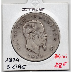 Italie 5 Lire 1874 R TTB-,  KM 8.4 pièce de monnaie