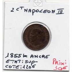 2 centimes Napoléon III tête nue 1855 K ancre bordeaux Sup-, France pièce de monnaie