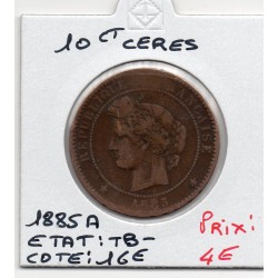 10 centimes Cérès 1885 A Paris TB-, France pièce de monnaie