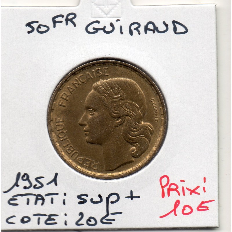 50 francs Coq Guiraud 1951 Sup+, France pièce de monnaie