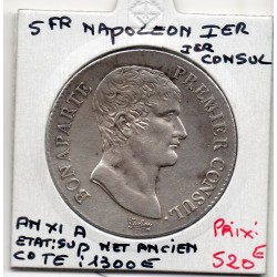 5 francs Napoléon 1er An XI A Paris Sup, France pièce de monnaie