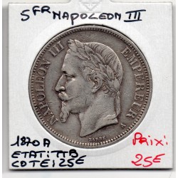 5 francs Napoléon III tête laurée 1870 A Paris TTB, France pièce de monnaie