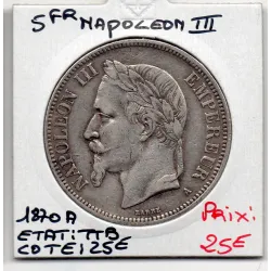 5 francs Napoléon III tête laurée 1870 A Paris TTB, France pièce de monnaie