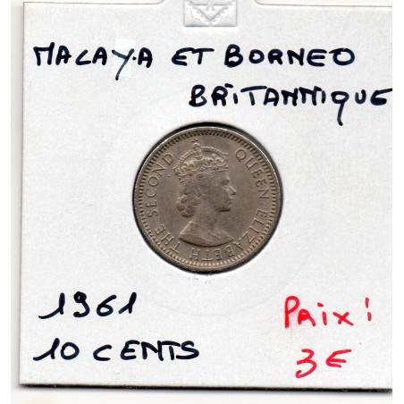 Malaya et borneo 10 cents 1961 TTB+, KM 2 pièce de monnaie