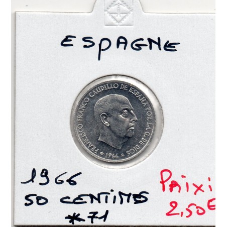 Espagne 50 centimos 1966 *71 Spl, KM 795 pièce de monnaie