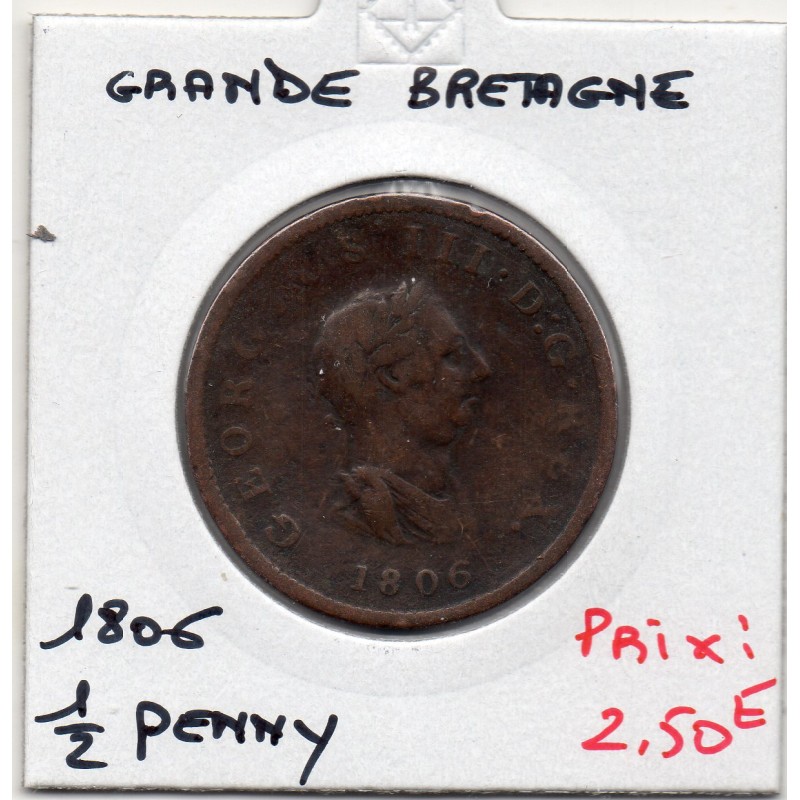 Grande Bretagne 1/2 Penny 1806 TB, KM 662 pièce de monnaie