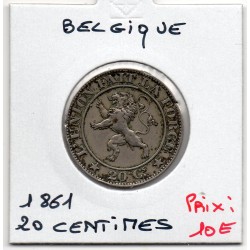 Belgique 20 centimes 1861 TTB, KM 20 pièce de monnaie