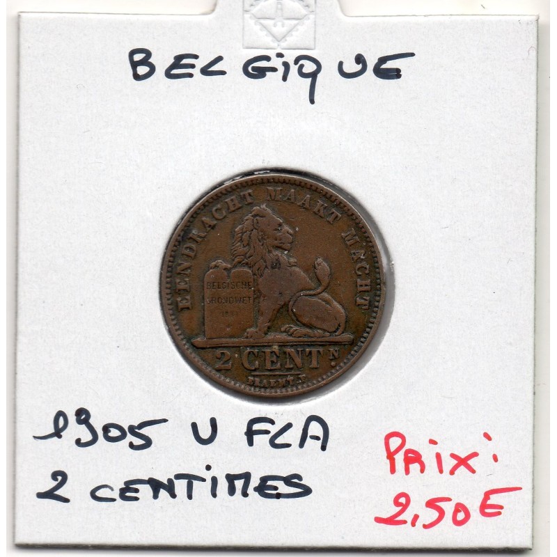 Belgique 2 centimes 1905 en Flamand TTB, KM 36 pièce de monnaie