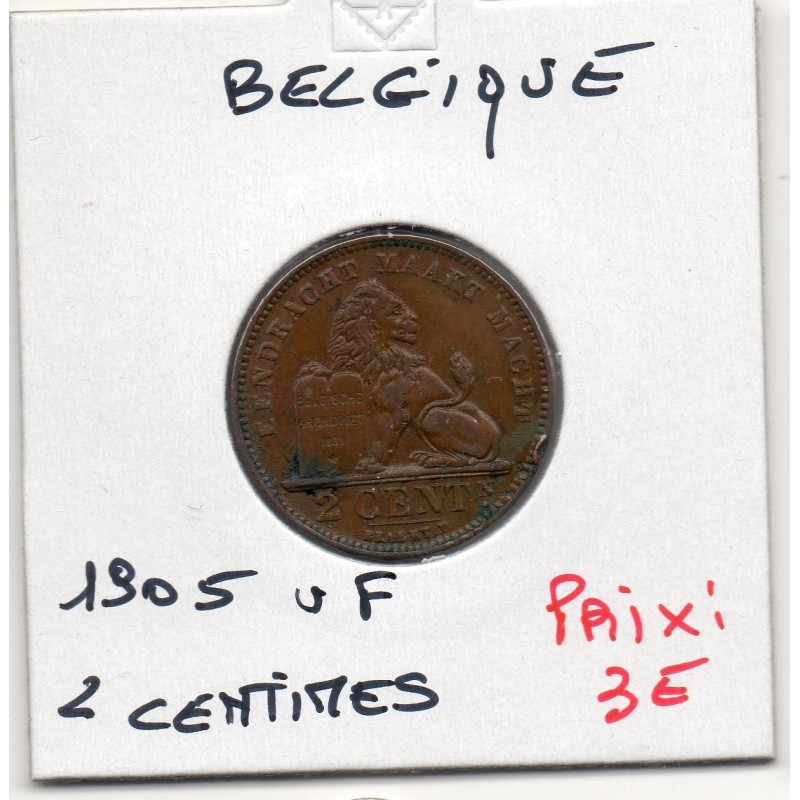 Belgique 2 centimes 1905 en Flamand TTB+, KM 36 pièce de monnaie