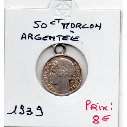 Monnaie montée en médaille 50 centimes Morlon argentée France pièce de nécessité