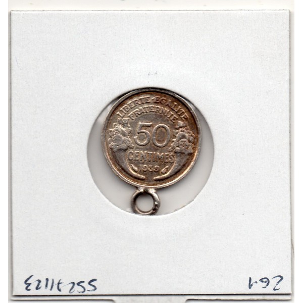 Monnaie montée en médaille 50 centimes Morlon argentée France pièce de nécessité