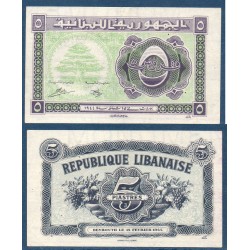 Liban Pick N°38, TTB+ Billet de banque de 5 Piastres 1944