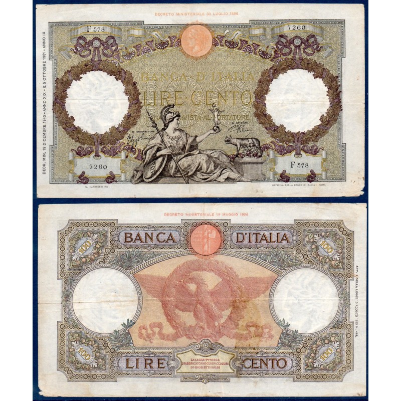 Italie Pick N°55b, Billet de banque de 100 Lire 19.12.1940