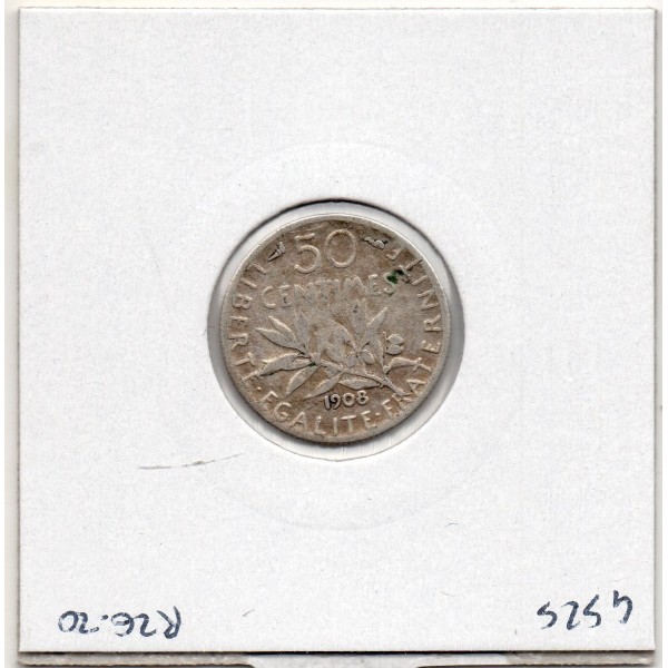 50 centimes Semeuse Argent 1908 TTB-, France pièce de monnaie