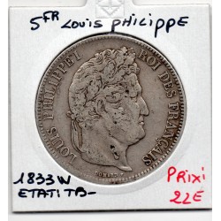 5 francs Louis Philippe 1833 W Lille TB-, France pièce de monnaie