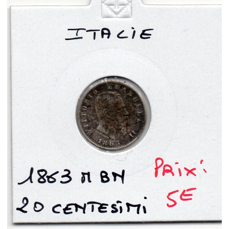 Italie 20 centesimi 1863 M BN TTB-, KM 13.1 pièce de monnaie