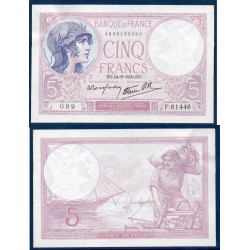 5 Francs Violet Sup 24.8.1939 Billet de la banque de France