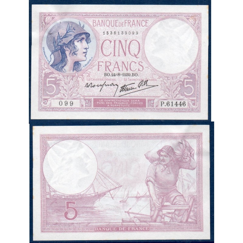 5 Francs Violet Sup 24.8.1939 Billet de la banque de France