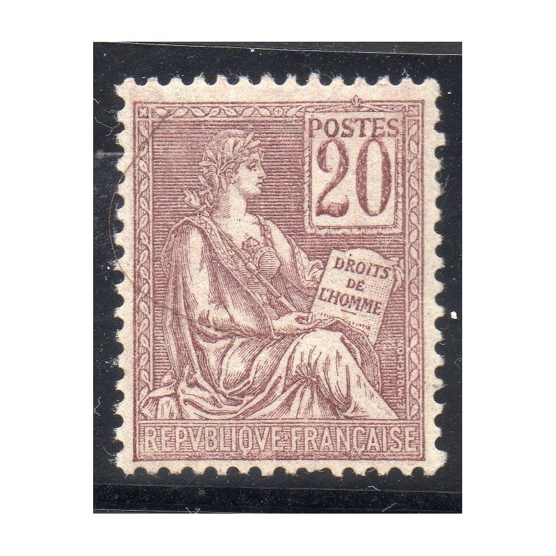 Timbre France Yvert No 113 Mouchon type I 20c Brun-Lilas neuf **
