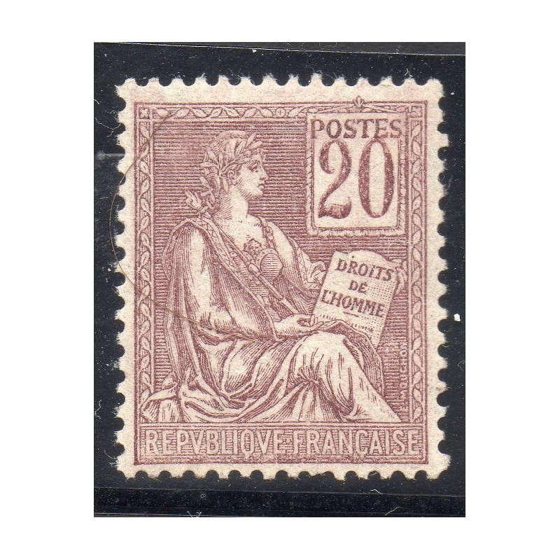 Timbre France Yvert No 113 Mouchon type I 20c Brun-Lilas neuf **