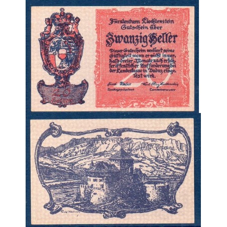 Liechtenstein P.2, Spl+ Billet de 20 heller 1920 chateau
