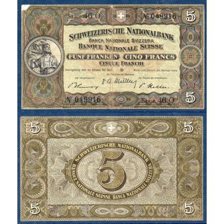 Suisse Pick N°11n, TB Billet de banque de 5 Francs 1949