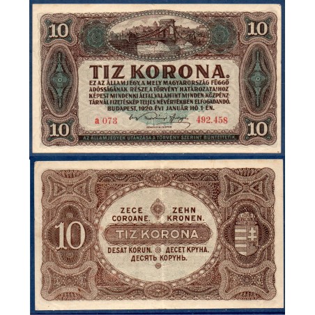 Hongrie Pick N°60, TTB Billet de banque de 10 korona 1920