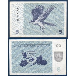 Lituanie Pick N°34a, TTB Billet de banque de 5 Talonas 1991