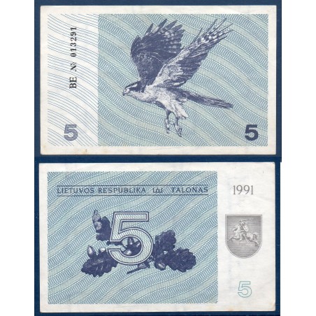 Lituanie P.34a, TTB Billet de 5 Talonas 1991 balbuzard