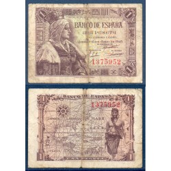 Espagne Pick N°128a, B Billet de banque de 1 peseta 1945