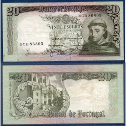 Portugal Pick N°167b, TTB Billet de banque de 20 Escudos 1964