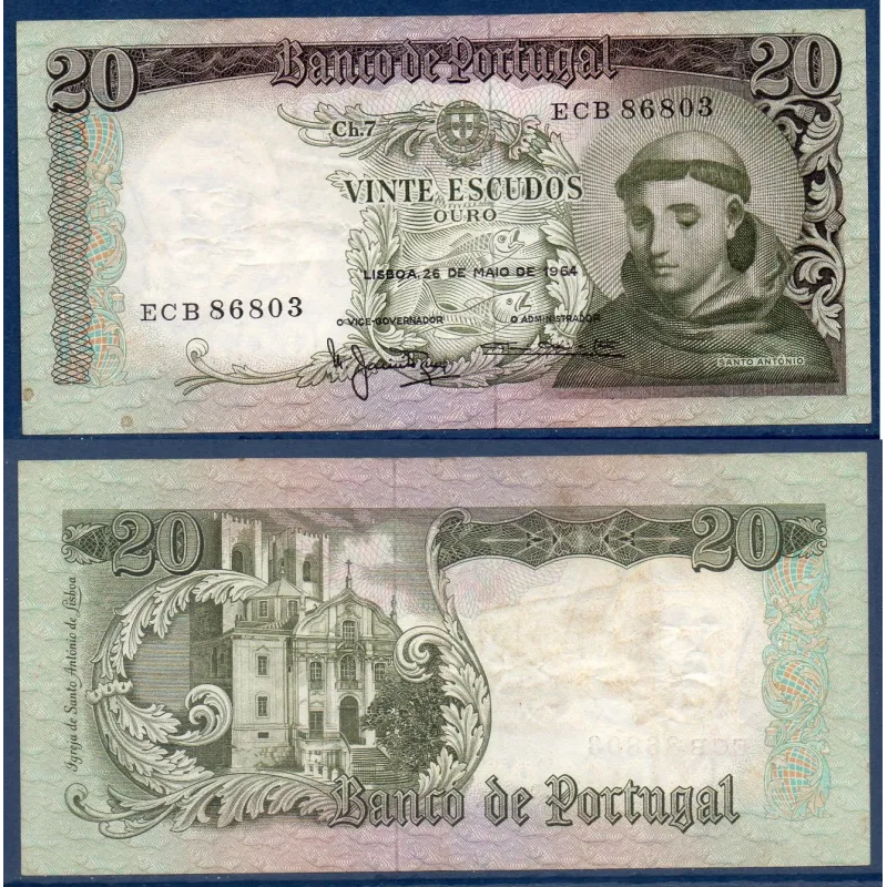 Portugal Pick N°167b, TTB Billet de banque de 20 Escudos 1964 Portugal Pick N°167b, TTB Billet de banque de 20 Escudos 1964