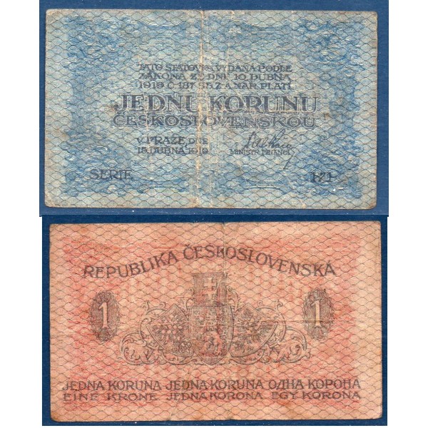 Tchécoslovaquie Pick N°6a, B Billet de banque de 1 Koruna 1919
