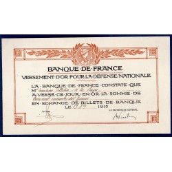 Bon de Versement d'or pour la défense nationale, 370 francs 13.12.1915