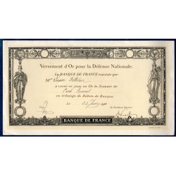 Bon de Versement d'or pour la défense nationale, 100 francs 22.6.1916