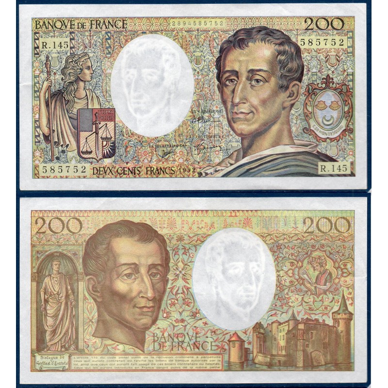 200 Francs Montesquieu TTB+ 1992 Billet de la banque de France