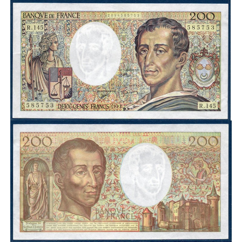 200 Francs Montesquieu TTB+ 1992 Billet de la banque de France