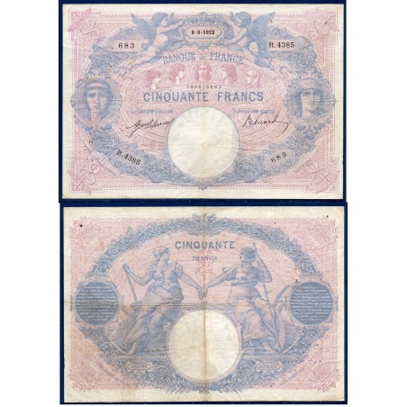 50 Francs Bleu et Rose TB 8.8.1912 Billet de la banque de France