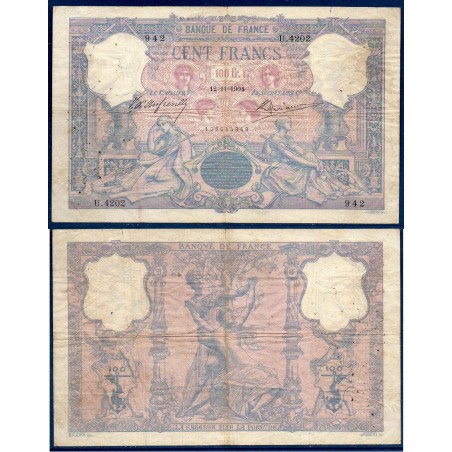 100 Francs Bleu et Rose B+ 22.11.1904 Billet de la banque de France