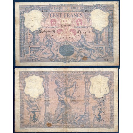 100 Francs Bleu et Rose B 13.12.1904 Billet de la banque de France