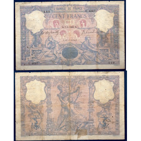 100 Francs Bleu et Rose B- 7.8.1906 Billet de la banque de France