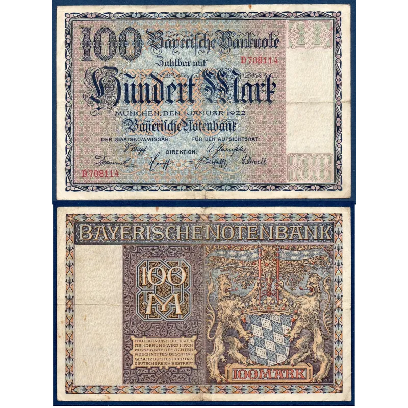 Allemagne Bavière Pick N°S923, TB Billet de banque de 1000 Mark 1922 Allemagne Bavière Pick N°S923, TB Billet de banque de 1000 Mark 1922