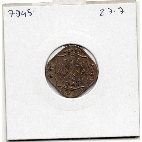 Inde Britannique 1/2 anna 1947 Calcutta TTB+, KM 535 pièce de monnaie
