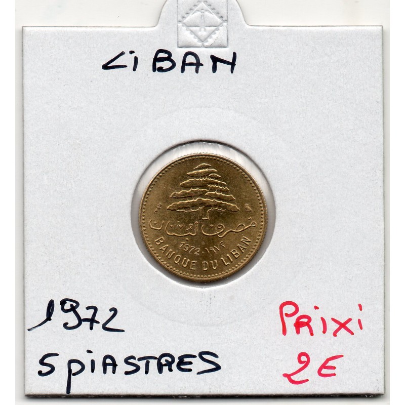 Liban 5 piastres 1972 Spl, KM 25 pièce de monnaie