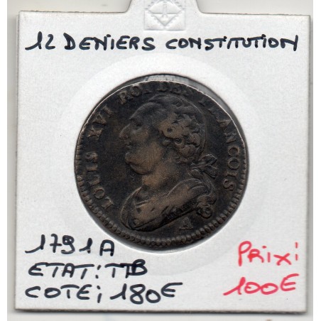 12 denier Constitution Louis XVI 1791 A Paris TTB,  Gad 15 France pièce de monnaie